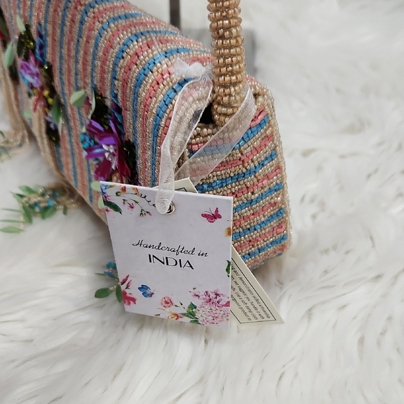 🔹️Made In india🔹️ Viral Floral Colorful Striped Beaded Fringe Shoulder Bag - Picture 5 of 10